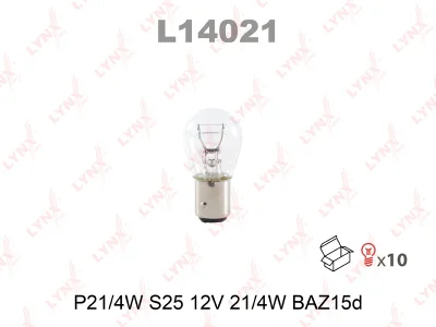 Лампа накаливания P21/4W 12V BAZ15d LYNX L14021 Фото 1