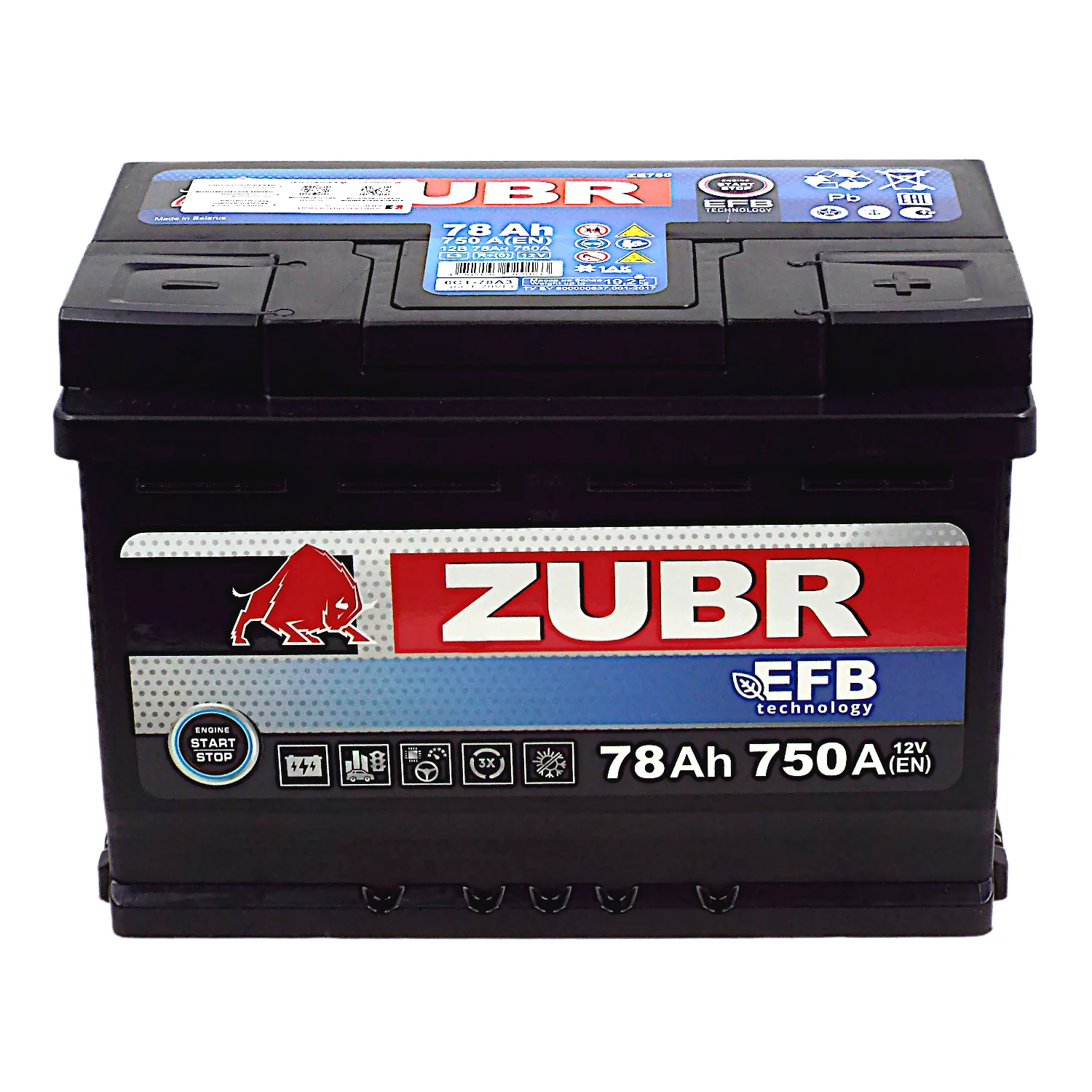 Аккумулятор ZUBR EFB 78 Ач о.п. Фото 1