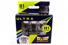 Лампа галогенная H1 12V 55W P14.5s МАЯК Ultra +100% Super Light 82120SL100 (2 шт.)