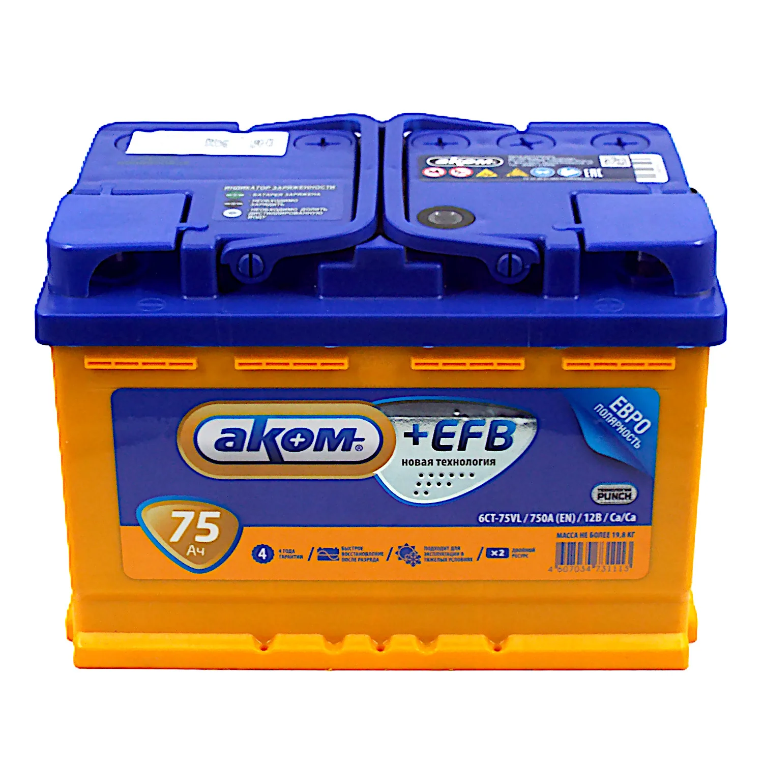 Аккумулятор АКОМ +EFB 75 Ач о.п. Фото 1